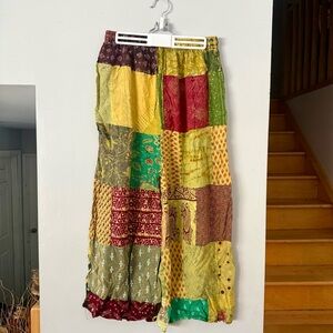 New Artisan One-of-a-Kind Colorful Patchwork Kantha Wide Leg Palazzo Pants.
